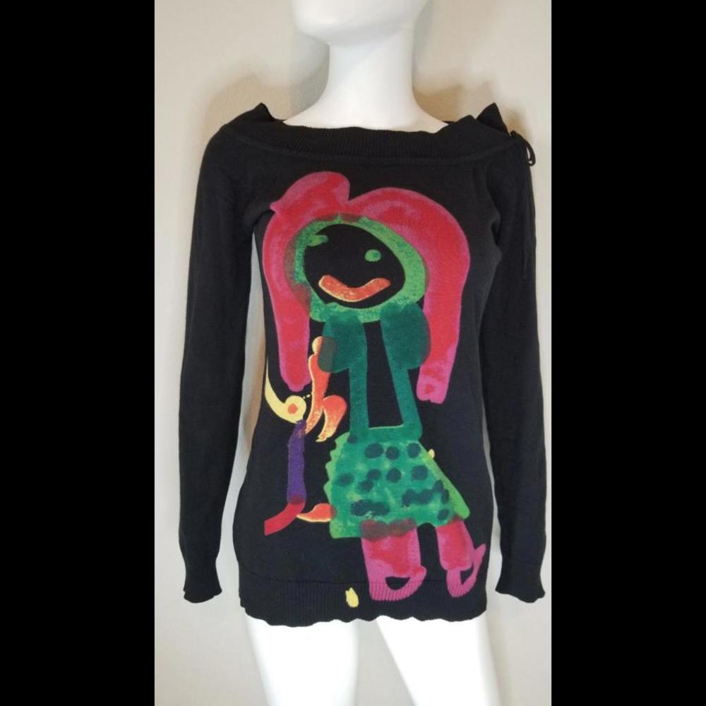 DESIGUAL BLACK LONGSLEEVE COTTON BOATNECK SWEATER SIZE MEDIUM